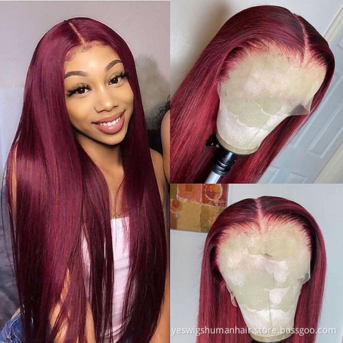Yeswigs 99J 27 30 Colored Raw Indian Virgin Human Hair Hd Full Lace Frontal Wig Cheap Lace Front Wig Human Hair For Black Women